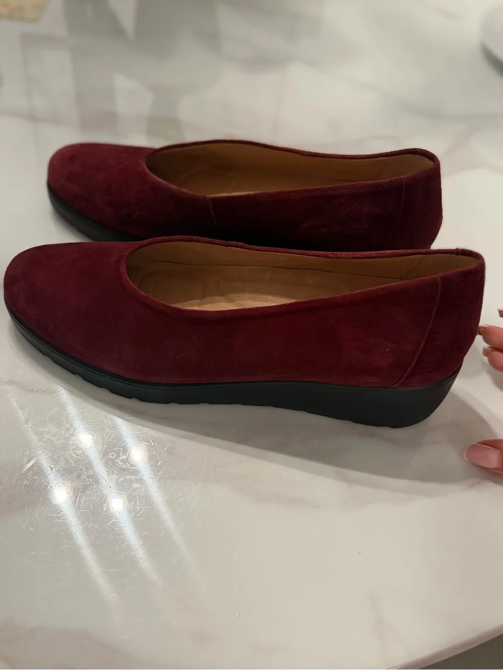 Women's Burgundy Suede Wedge Pumps - Comfortable Everyday Lift